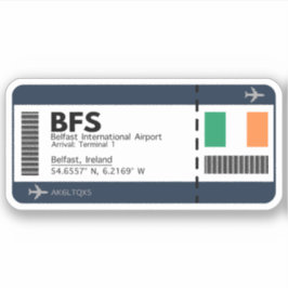 Adesivo Cartão de embarque BFS Belfast - Bilhete de Aeropo