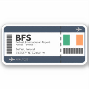 Adesivo Cartão de embarque BFS Belfast - Bilhete de Aeropo