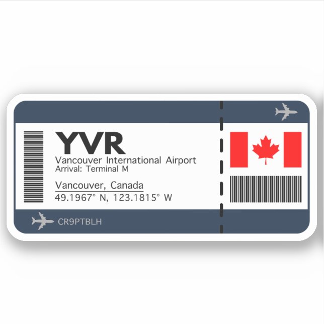 Adesivo Cartão de Embarque de Vancouver YVR - Canadá (Frente)