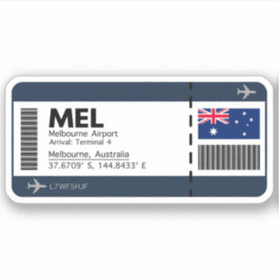Adesivo Cartão de embarque MEL Melbourne - Bilhete de Aero