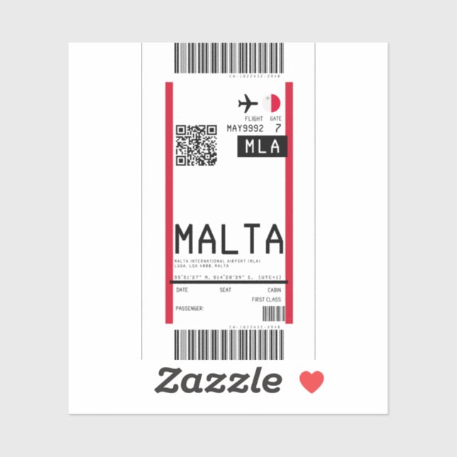 Adesivo Cartão de embarque para Malta (MLA) (Folha)