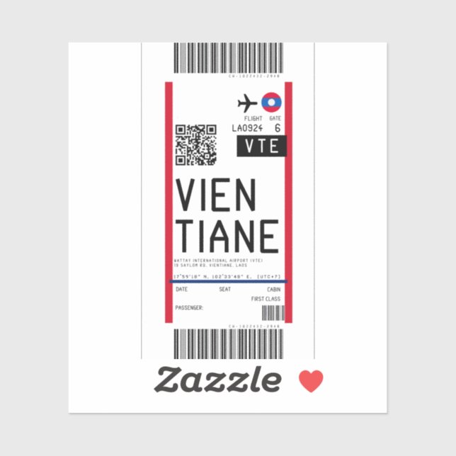 Adesivo Cartão de embarque para Vientiane (VTE) (Folha)