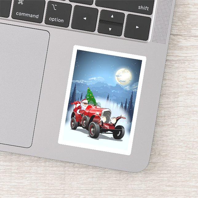 Adesivo Cartão de Natal com carro retrógrado e Papais noei (Detalhe)