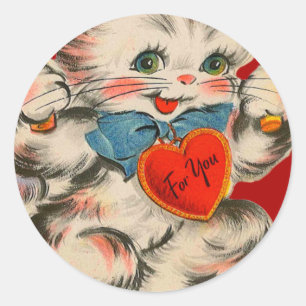 Adesivo Cartão de São Valentim do Gatinho Retro Vintage Co