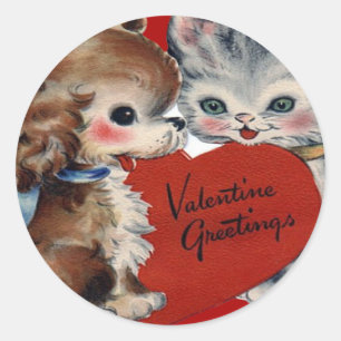Adesivo Cartão de São Valentim Vintage Retro de Cachorrinh
