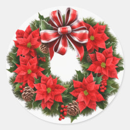 Adesivo Cartão de Saudação de Poinsettia Wreath de Natal