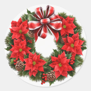 Adesivo Cartão de Saudação de Poinsettia Wreath de Natal