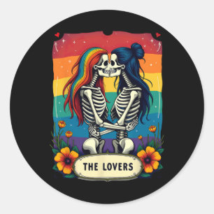 Adesivo Cartão de Tarot Amantes Esqueletos Lésbicas Beijan