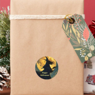 Adesivo Cartão-postal da bruxa voando sobre a lua cheia