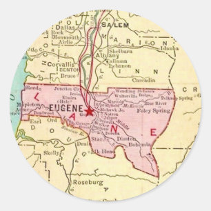 Adesivo Cartão postal de mapa antigo de Eugene Oregon