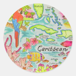 Adesivo Cartão postal do mapa da ilha do Caribe