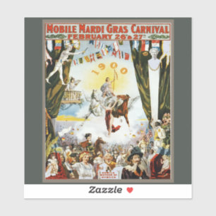 Adesivo Cartaz Antigo de Arte do Carnaval Mardi Gras de Mo