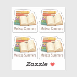 Adesivo Cartaz de Nome Personalizado da Pilha de Livros