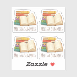 Adesivo Cartaz de Nome Personalizado da Pilha de Livros