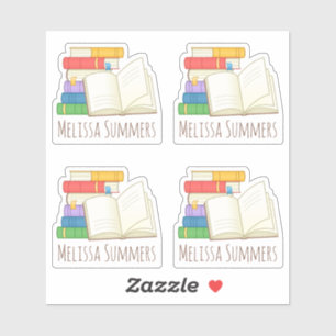 Adesivo Cartaz de Nome Personalizado da Pilha de Livros