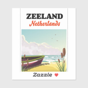 Adesivo cartaz de viagem da praia da Zelândia Holanda