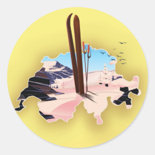 Adesivo Cartaz de viagem de esqui do mapa da Suíça.