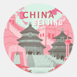 Adesivo Cartaz de Viagem de Pequim China   Arte Verde Ment