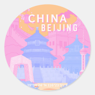 Adesivo Cartaz de Viagem de Pequim China Pastel Rosa & A