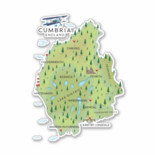 Adesivo Cartaz de viagem do mapa da Cúmbria Inglaterra.