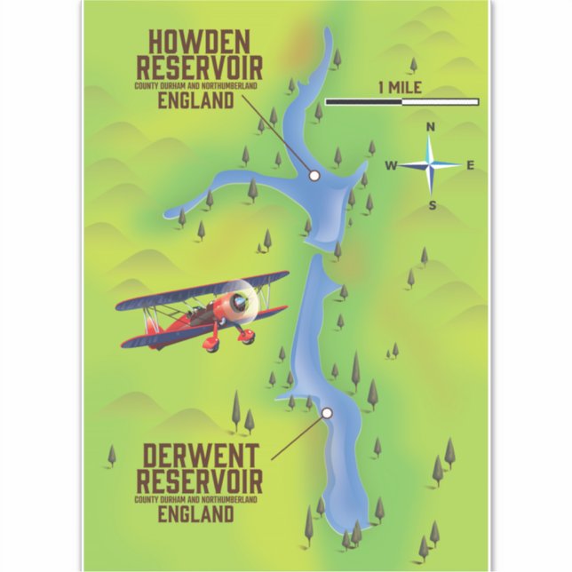 Adesivo cartaz do mapa dos reservatórios de Derwent & Howd (Frente)