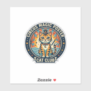 Adesivo Cartaz Mágico do Circo Gato Design Fofo de Gatinho