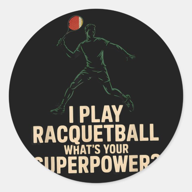 Adesivo Cartaz retro de superpoder de raquetebol engraçado (Frente)