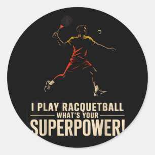 Adesivo Cartaz retro de superpoder engraçado de raquetebol