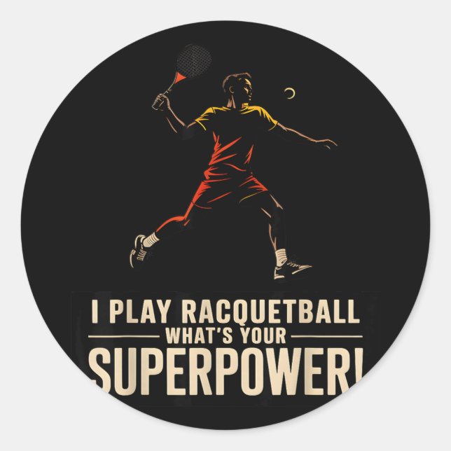 Adesivo Cartaz retro de superpoder engraçado de raquetebol (Frente)