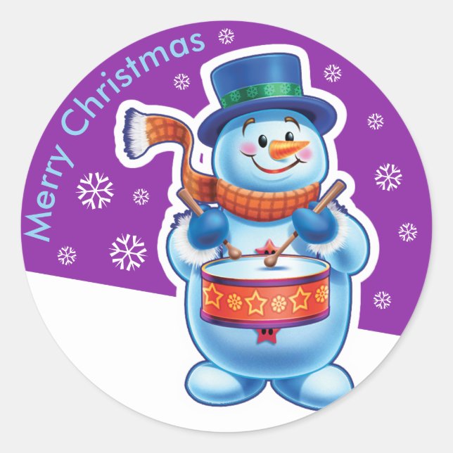 Adesivo Cartaz roxo de Natal Snowman. (Frente)