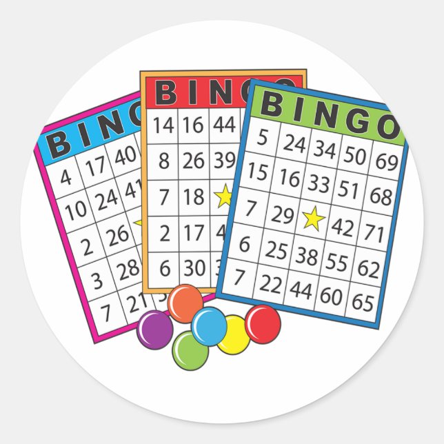 Adesivo Cartões Coloridos de Jogo de Bingo com Fichas (Frente)