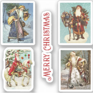 Adesivo Cartões de Natal Festivos Vintage com Papai Noel