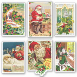 Adesivo Cartões de Natal Festivos Vintage com Papai Noel