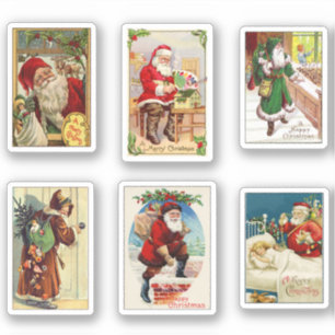 Adesivo Cartões de Natal Santas Vitorianos Vintage Fofo