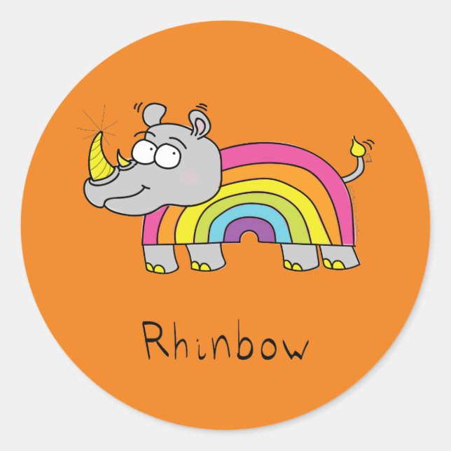 Adesivo Cartografia Engraçado Rhino Rainbow Cute Kids (Frente)