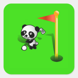 Adesivo Cartoon Baby Panda Bear Golfing sobre o Verde