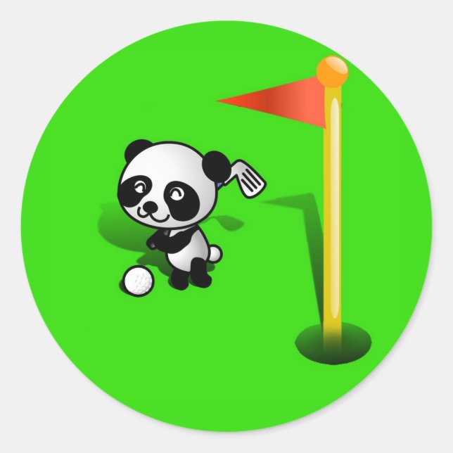 Adesivo Cartoon Baby Panda Bear Golfing sobre o Verde (Frente)