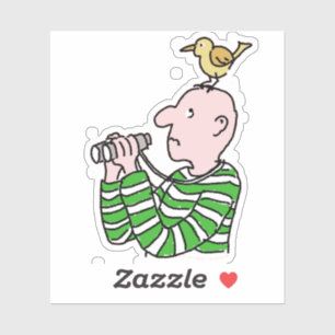 Adesivo Cartoon birdwatcher com pássaro na cabeça.