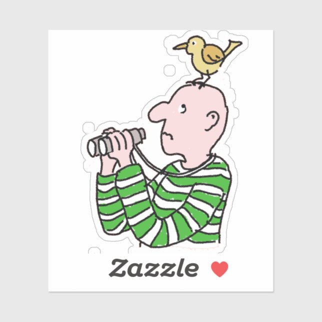 Adesivo Cartoon birdwatcher com pássaro na cabeça. (Folha)