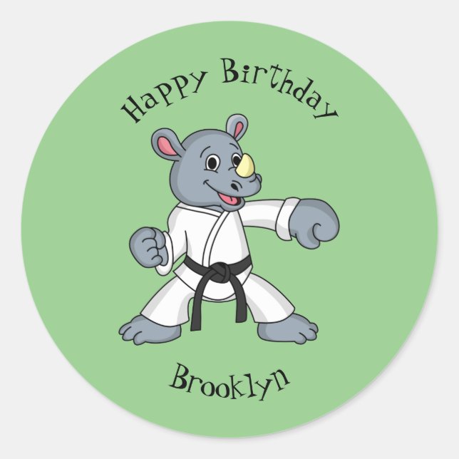 Adesivo Cartoon bonito rhino kung fu (Frente)