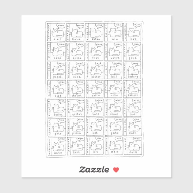 Adesivo Cartoon Cats Different Meow Languages  (Folha)