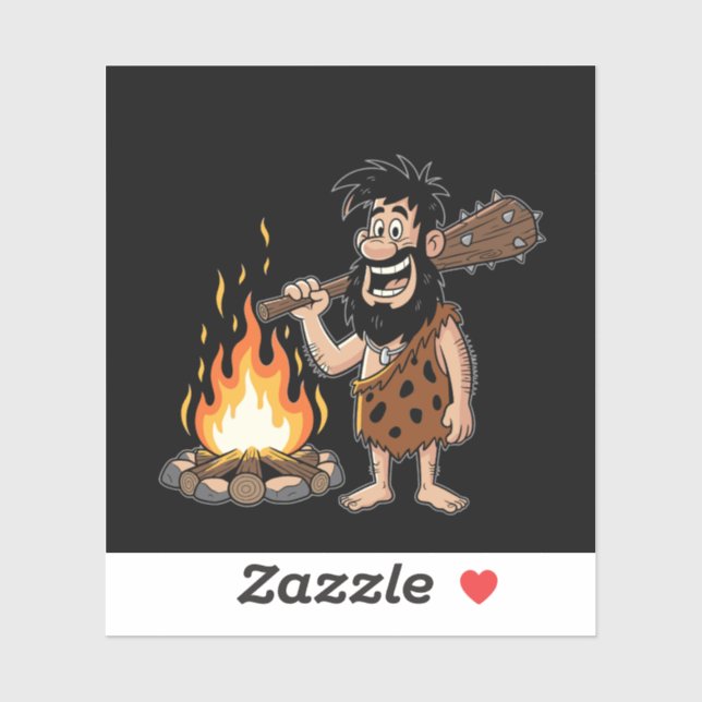 Adesivo Cartoon Caveman Engraçado por Campfire (Folha)