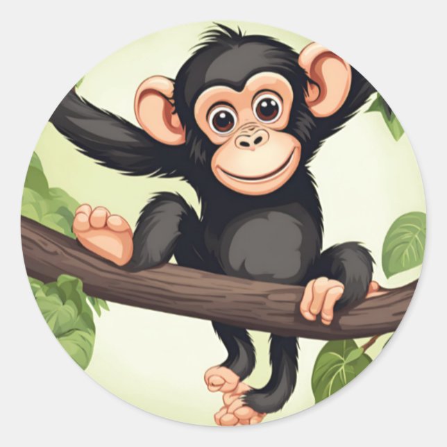 Adesivo Cartoon Chimpanzé Engraçado e Bonito (Frente)