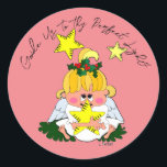 Adesivo Cartoon Christmas Angel Holding Star Sticker<br><div class="desc">Este lindo anjo de desenho animado agarrou uma estrela e está aguentando firme! A mensagem de "guie-nos a eles a luz perfeita!" pode ser removida ou modificada para uma mensagem personalizada. O fundo do rosa pode ser alterado. O desenho original de Linda Becker. Adicione este anjo às suas cartas de...</div>