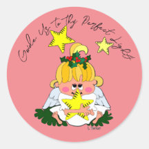 Cartoon Christmas Angel Holding Star Sticker