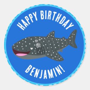 Adesivo Cartoon de aniversário feliz de tubarão-baleia per