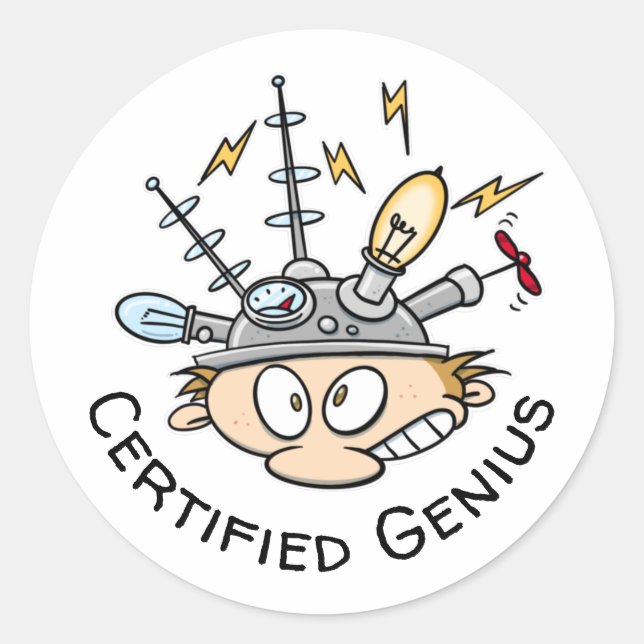 Adesivo Cartoon de Boné Engraçado do Genius Certificado (Frente)