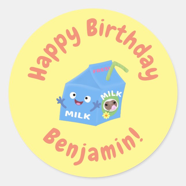 Adesivo Cartoon de cartonagem de leite feliz e bonito (Frente)