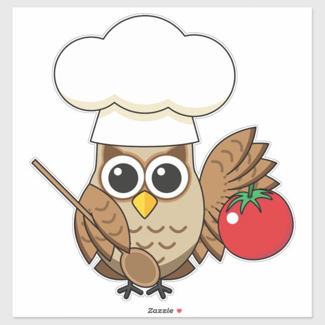 Adesivo Cartoon de Coruja Cozinhar (Folha)