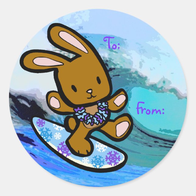 Adesivo Cartoon de Férias Bunny Surfing no Havaí (Frente)